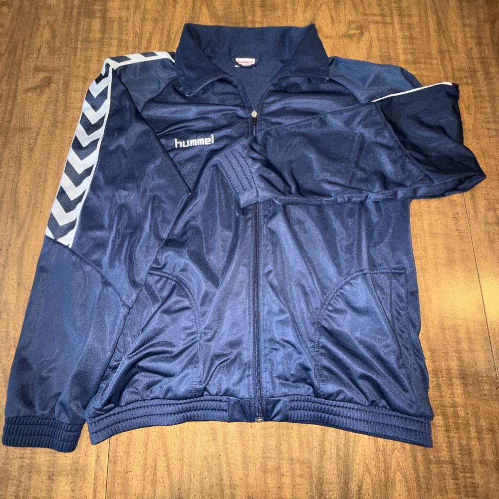 Hummel‎ Mens Full Zip Embroidered Logo Chevron Print Sleeve Jacket Blue XL
